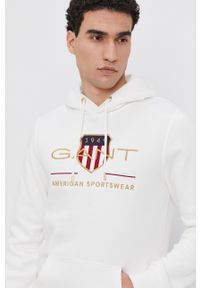 GANT - Gant bluza męska kolor biały z kapturem. Okazja: na co dzień. Typ kołnierza: kaptur. Kolor: biały. Wzór: aplikacja. Styl: casual #3
