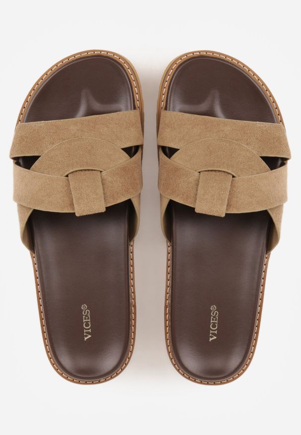 Born2be - Beżowe Klapki VICES z Przeplatanymi Paskami Anreene. Okazja: na co dzień. Kolor: beżowy. Materiał: len. Wzór: paski. Styl: casual, klasyczny, elegancki