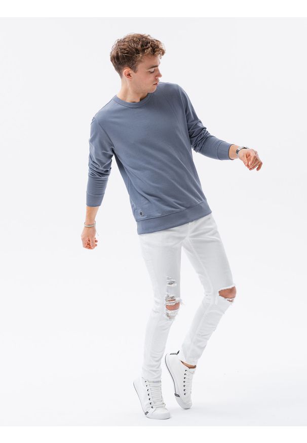 Ombre Clothing - Bluza męska bez kaptura B1153 - niebieska - XXL. Typ kołnierza: bez kaptura. Kolor: niebieski. Materiał: bawełna, jeans, poliester. Styl: klasyczny, elegancki