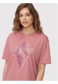 skechers - Skechers T-Shirt Diamond Magnolia Outline Everybody WTS354 Różowy Relaxed Fit. Kolor: różowy. Materiał: bawełna, syntetyk #3