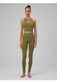 4f - 4F Top do jogi slim szybkoschnący damski - oliwkowy M/L. Kolor: oliwkowy, brązowy, wielokolorowy. Materiał: włókno. Sport: joga i pilates #2