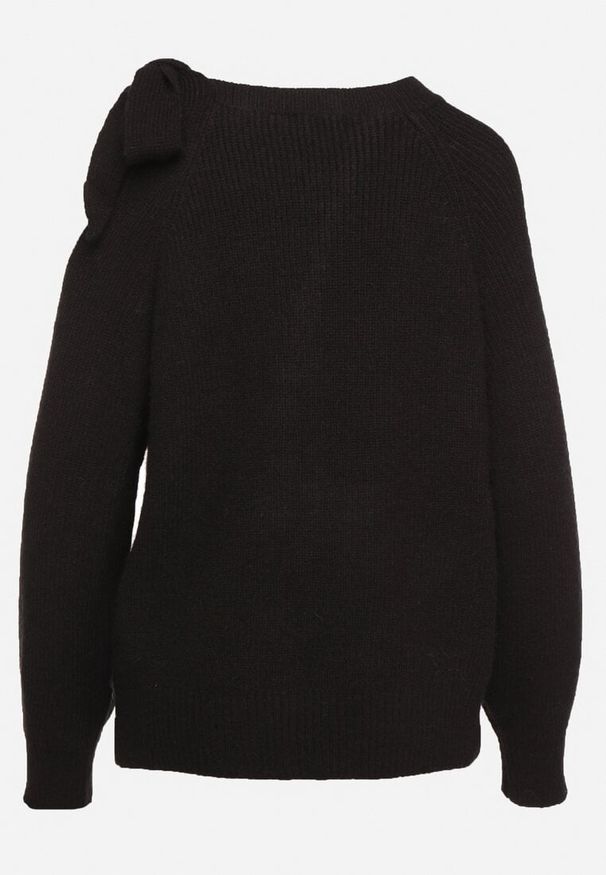 Born2be - Czarny Sweter Ozdobiony Kokardą i Wycięciem Noredi. Okazja: na co dzień. Typ kołnierza: kokarda. Kolor: czarny. Materiał: jeans. Długość: długie. Wzór: aplikacja. Sezon: jesień, zima. Styl: klasyczny, elegancki, casual