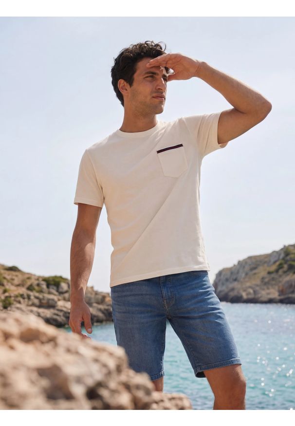 Big-Star - Koszulka męska z kieszonką biała Toms 100. Okazja: na co dzień. Kolor: biały. Materiał: bawełna, dzianina. Wzór: aplikacja. Styl: casual