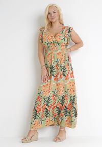 Born2be - Zielona Sukienka Maxi z Gumkami w Talii i Kopertowym Dekoltem Elysa. Okazja: na co dzień. Typ kołnierza: dekolt kopertowy. Kolor: zielony. Długość rękawa: krótki rękaw. Typ sukienki: kopertowe. Styl: elegancki, casual. Długość: maxi #4