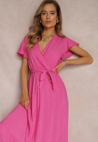 Renee - Fuksjowa Sukienka Metia. Kolor: różowy. Materiał: materiał, tkanina. Wzór: geometria, gładki. Długość: maxi #5
