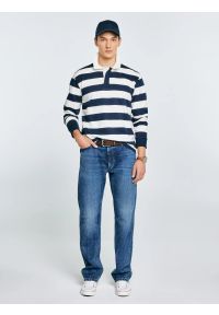 Big-Star - Koszulka męska polo z długim rękawem w pasy granatowo-białe Miker 100. Okazja: na co dzień. Typ kołnierza: polo. Kolor: biały. Materiał: skóra, bawełna. Długość rękawa: długi rękaw. Długość: długie. Wzór: ze splotem, paski. Styl: sportowy, klasyczny, casual, elegancki #6