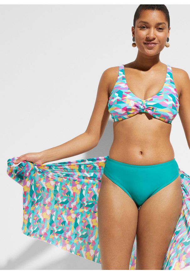 bonprix - Bikini + pareo (3 części). Kolor: zielony