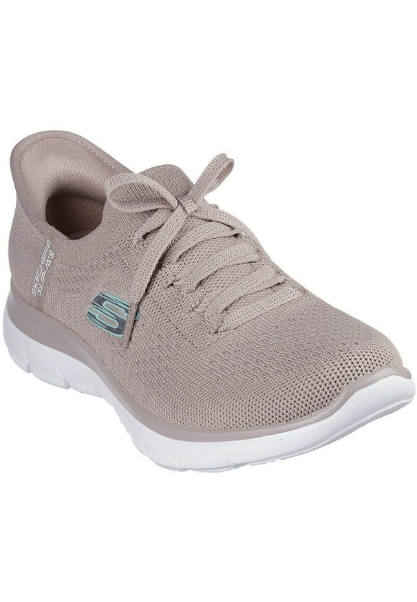 skechers - Adidasy Skechers Summits-new Daily, Kobiety. Kolor: beżowy, fioletowy. Materiał: materiał. Sport: turystyka piesza