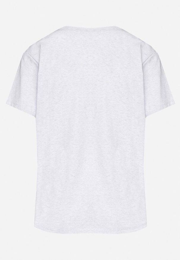 Born2be - Jasnoszary T-shirt z Bawełny Ozdobiony Cekinami i Cyrkoniami Camiren. Okazja: na co dzień. Kolor: szary. Materiał: bawełna. Wzór: aplikacja. Styl: elegancki, casual