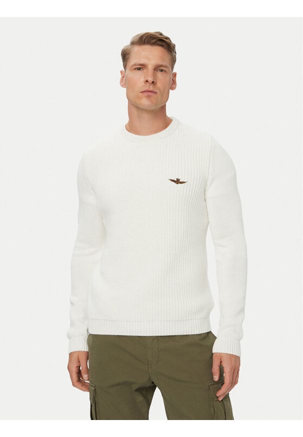 Aeronautica Militare Sweter 262MA1571UL00409 Biały Regular Fit. Kolor: biały. Materiał: bawełna