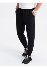 Ombre Clothing - Spodnie męskie dresowe joggery - czarne V1 OM-PASK-22FW-008 - XXL. Kolor: czarny. Materiał: dresówka. Wzór: geometria #3