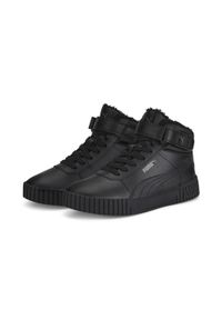 Puma - Damskie sneakersy Carina 2.0 Mid Winter PUMA Black Dark Shadow Gray. Zapięcie: rzepy. Kolor: szary, czarny, wielokolorowy. Materiał: materiał. Szerokość cholewki: normalna. Sport: turystyka piesza