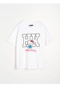 Sinsay - Bawełniana koszulka z krótkim rękawem Hello Kitty - biały. Kolor: biały. Materiał: bawełna. Długość rękawa: krótki rękaw. Długość: krótkie. Wzór: motyw z bajki #1