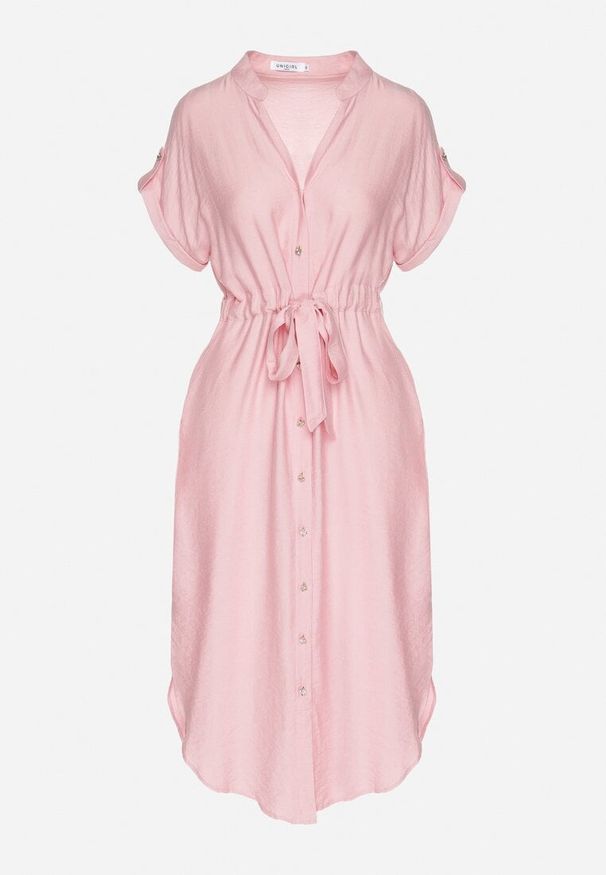 Born2be - Różowa Wiskozowa Rozkloszowana Sukienka Koszulowa z Materiałowym Paskiem Katessae. Okazja: na spacer, na co dzień. Kolor: różowy. Materiał: wiskoza, materiał. Sezon: lato. Typ sukienki: koszulowe. Styl: elegancki, casual, klasyczny