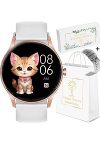 Zegarek Gravity Zegarek damski SMARTWATCH KOMUNIA - GT2-5 biały + szary pasek. Rodzaj zegarka: smartwatch. Kolor: wielokolorowy, szary, biały