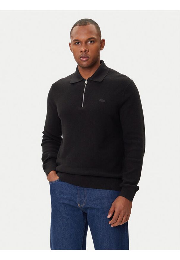 Lacoste Sweter AH5187 Czarny Regular Fit. Kolor: czarny. Materiał: bawełna