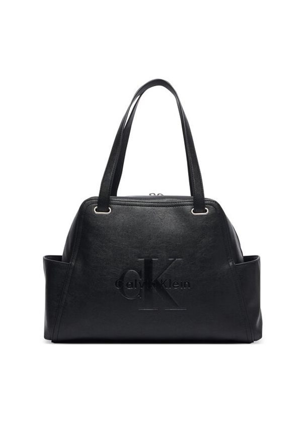 Calvin Klein Torebka Pockets Monologo Tote LV04F3689G Czarny. Kolor: czarny. Materiał: skórzane