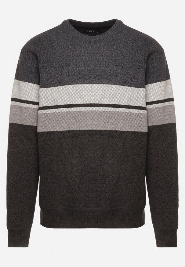 Born2be - Ciemnoszary Sweter z Wełną z Eleganckim Kołnierzykiem Koszulowym Espalea. Typ kołnierza: kołnierzyk koszulowy. Kolor: szary. Materiał: wełna. Wzór: aplikacja. Styl: elegancki