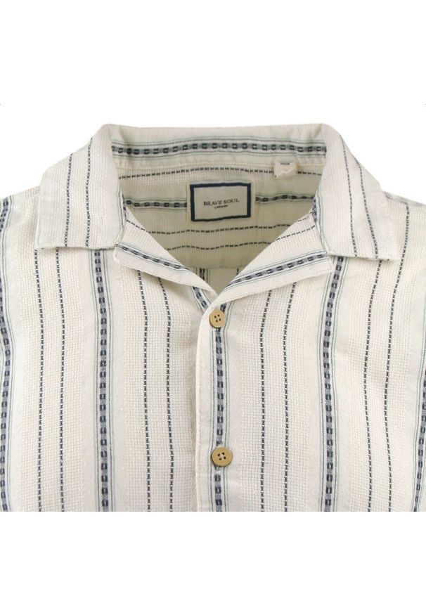 Weekendowa Koszula Męska - Brave Soul - Ecru w Paski. Kolor: beżowy, wielokolorowy, brązowy. Materiał: wiskoza, bawełna, poliester. Wzór: paski. Styl: sportowy