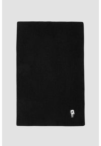 Karl Lagerfeld - KARL LAGERFELD Czarny damski szalik Knit Scarf. Kolor: czarny. Materiał: materiał, poliester, bawełna. Styl: elegancki