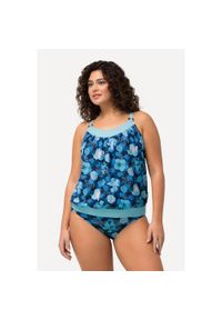 ULLA POPKEN - Damskie Tankini kwiaty miękkie miseczki ramiączka z regulacją z recyklingu. Kolekcja: plus size. Kolor: niebieski. Materiał: elastan, poliamid, materiał. Wzór: kwiaty
