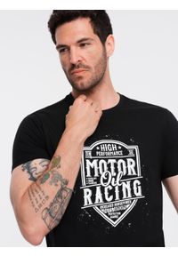 Ombre Clothing - T-shirt męski z nadrukiem w stylu motocyklowym – czarny V1 - Rozmiar: M. Okazja: na co dzień. Kolor: czarny. Materiał: materiał, bawełna. Wzór: nadruk. Styl: klasyczny, casual, elegancki
