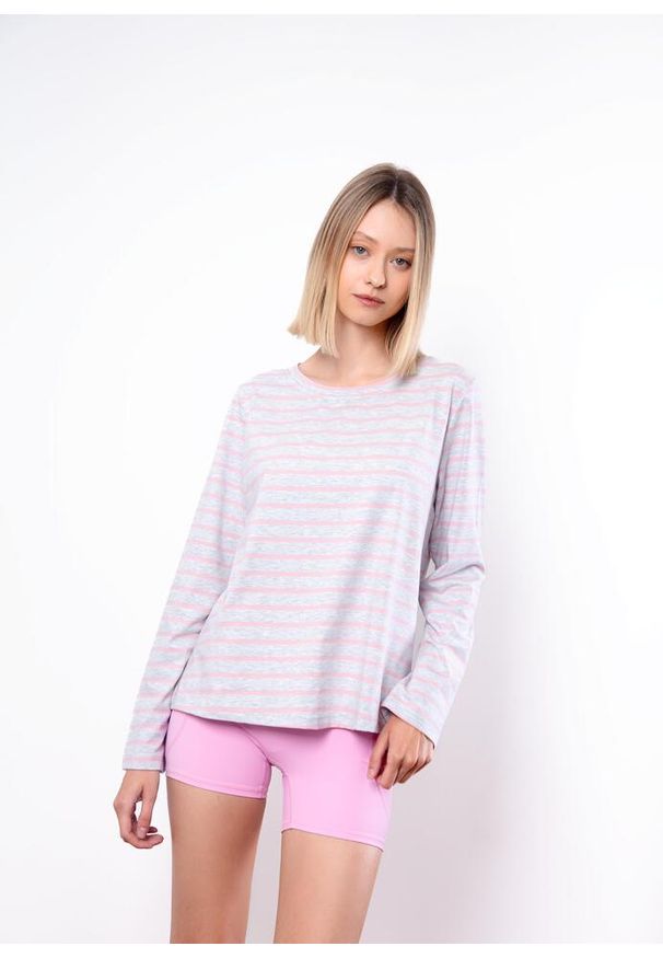 MOONHOLI - Longsleeve do jogi Moonholi Hamptons w paski. Kolor: różowy. Długość rękawa: długi rękaw. Wzór: paski. Sport: joga i pilates