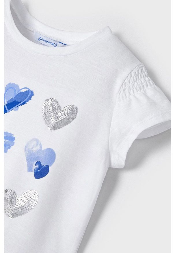 Mayoral T-shirt bawełniany dziecięcy kolor biały. Okazja: na co dzień. Kolor: biały. Materiał: bawełna. Styl: casual