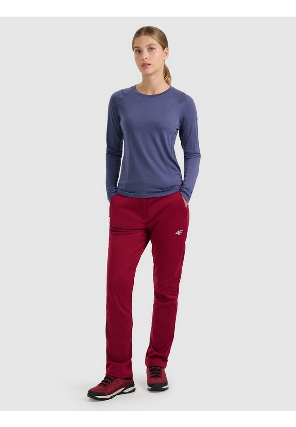 4f - 4F Longsleeve trekkingowy szybkoschnący z wełną merino damski - granatowy XS. Kolor: niebieski. Materiał: wełna. Długość rękawa: długi rękaw