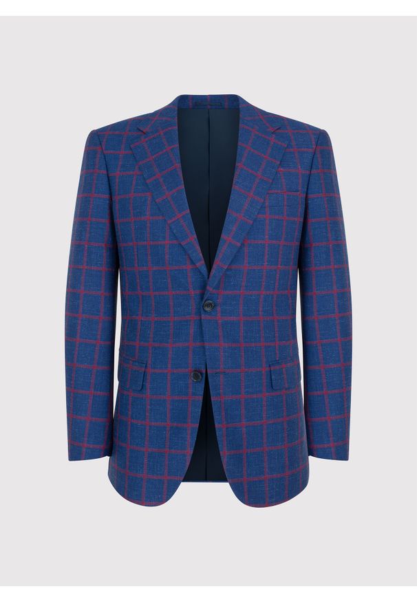 Pako Lorente - PAKO LORENTE – Granatowa marynarka w czerwoną kratę. Kolor: wielokolorowy, niebieski, czerwony. Materiał: wełna, jedwab, len