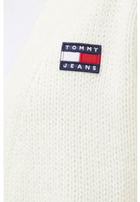 Tommy Jeans Kardigan z domieszką wełny damski kolor beżowy ciepły. Kolor: beżowy. Materiał: wełna. Wzór: ze splotem