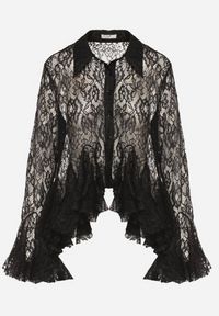 Born2be - Czarna Koronkowa Koszula Ozdobiona Falbankami Ezirena. Typ kołnierza: kołnierz z falbankami. Kolor: czarny. Materiał: koronka. Wzór: aplikacja. Styl: elegancki #5