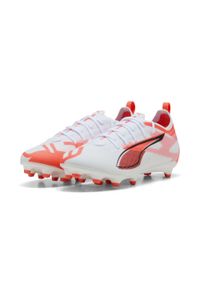 Puma - Młodzieżowe buty piłkarskie ULTRA 5 PRO FG/AG PUMA White Black Glowing Red. Kolor: czerwony, biały, wielokolorowy, czarny. Sport: piłka nożna