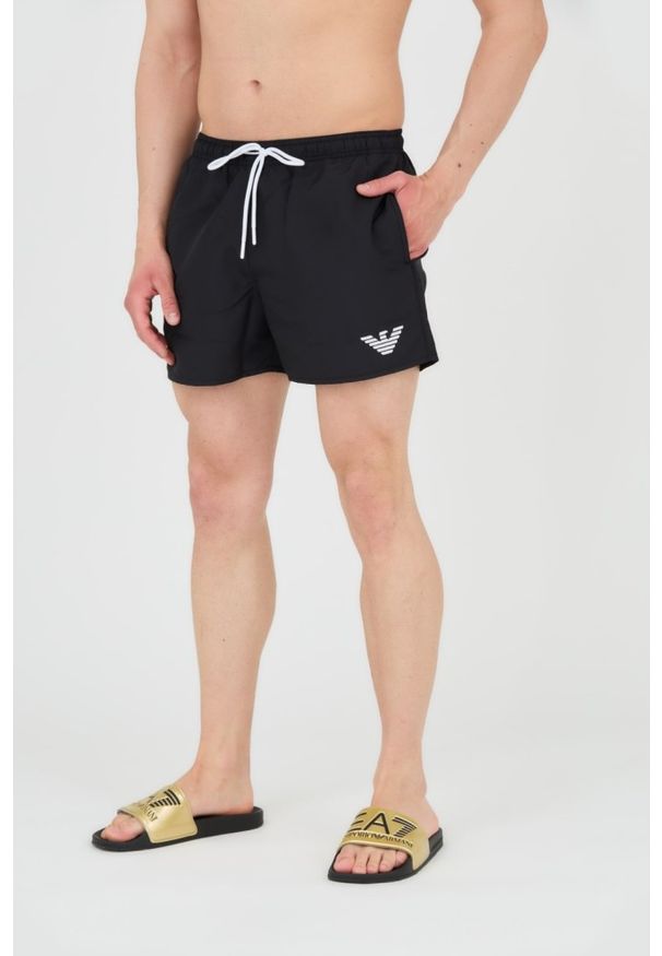 Emporio Armani - EMPORIO ARMANI Czarne męskie kąpielówki De bain logo brodé, Rozmiar 52. Kolor: czarny