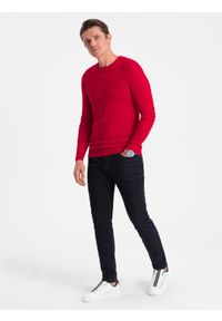 Ombre Clothing - Męski klasyczny sweter z wiskozą BASIC z okrągłym dekoltem – czerwony V5 - Rozmiar: XXL. Kolor: czerwony. Materiał: wiskoza. Styl: klasyczny #3