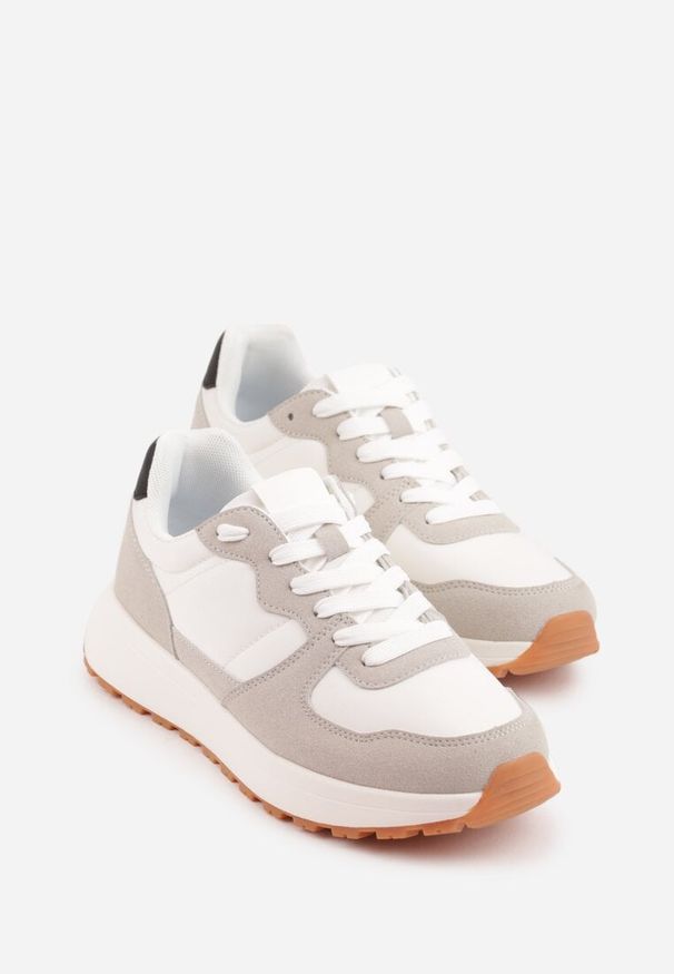 Born2be - Białe Buty Sportowe Sneakersy na Grubej Podeszwie Nerola. Okazja: na spacer, na co dzień. Kolor: biały. Materiał: jeans. Sport: turystyka piesza