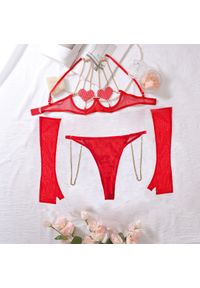 Intica - Komplet bielizny z serduszkami i łańcuszkiem elegancki zestaw Parashkeva. Kolor: czerwony. Materiał: materiał #8