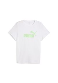 Puma - Damska koszulka z logo ESS No. 1 PUMA White Spring Fern Green. Kolor: biały, wielokolorowy, zielony