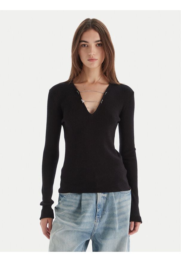 Patrizia Pepe Sweter 2K0331/K7S0-K103 Czarny Regular Fit. Kolor: czarny. Materiał: wiskoza