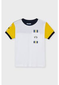 Mayoral - T-shirt dziecięcy. Okazja: na co dzień. Kolor: żółty. Materiał: bawełna, dzianina, elastan. Wzór: aplikacja. Styl: casual #1