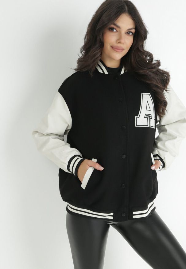 Born2be - Czarna Kurtka Bomberka Oversize ze Ściągaczem Glouly. Kolor: czarny. Materiał: materiał. Styl: elegancki