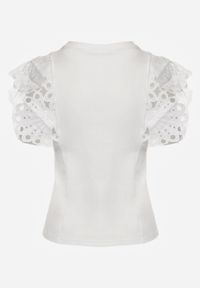 Born2be - Biały Bawełniany Top z Koronką przy Ramionach Learena. Kolor: biały. Materiał: bawełna, koronka. Długość rękawa: bez rękawów. Wzór: koronka #6