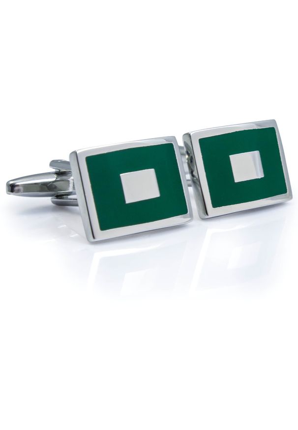 Modini - Zielono-srebrne spinki do mankietów N115. Kolor: srebrny, zielony, wielokolorowy