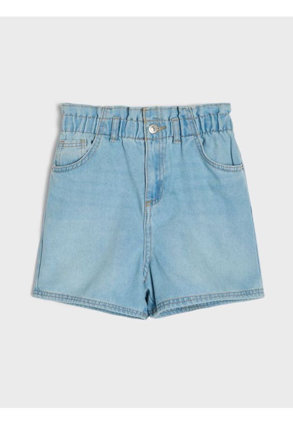 Sinsay - Szorty jeansowe paperbag - niebieski. Kolor: niebieski. Materiał: jeans