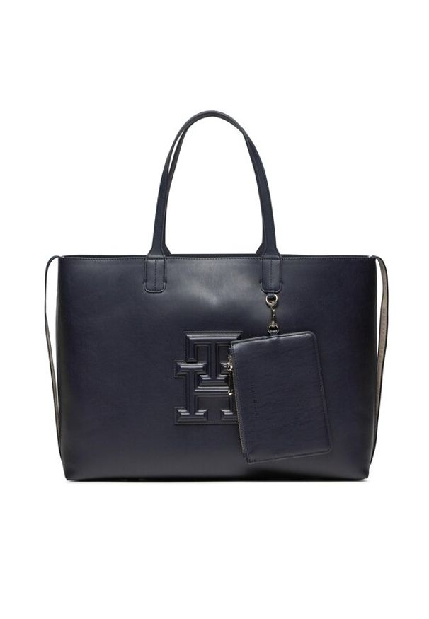 TOMMY HILFIGER - Tommy Hilfiger Torebka Iconic Tommy Tote AW0AW15687 Granatowy. Kolor: niebieski. Materiał: skórzane