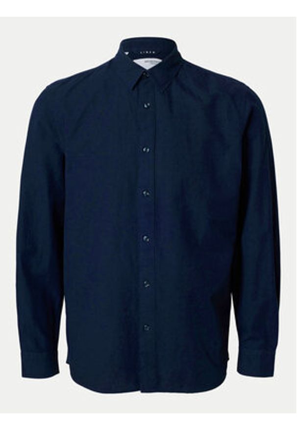 Selected Homme Koszula 16078867 Granatowy Slim Fit. Kolor: niebieski. Materiał: bawełna