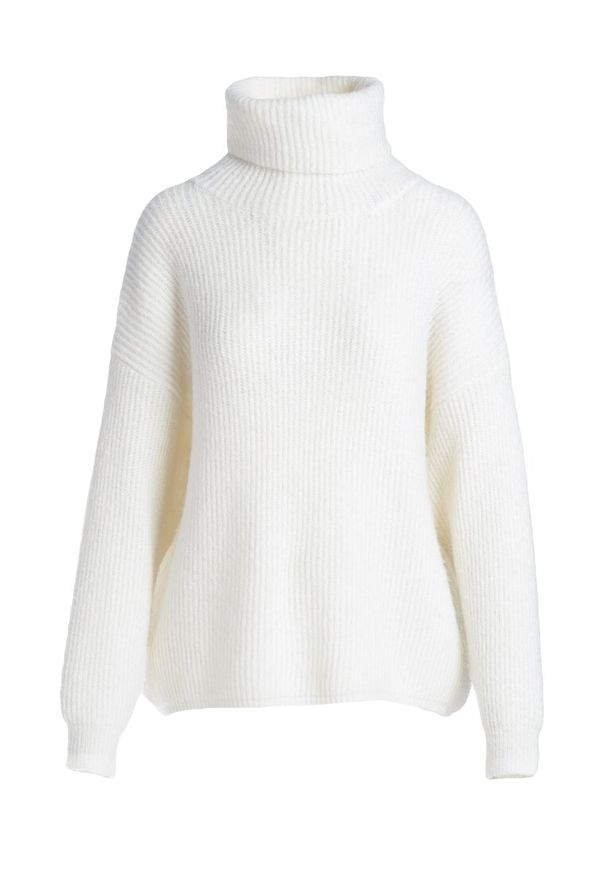 Born2be - Biały Golf Oversize Out Of This World. Okazja: na co dzień, na spacer. Typ kołnierza: golf. Kolor: biały. Materiał: wiskoza, dzianina, jeans, skóra. Długość: długie. Wzór: prążki. Styl: casual, elegancki, klasyczny