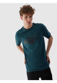 4f - T-shirt regular z nadrukiem męski. Kolor: turkusowy. Materiał: bawełna. Wzór: nadruk #1