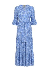 Ochnik - Długa niebieska sukienka w kwiaty. Kolor: niebieski. Materiał: wiskoza. Długość rękawa: krótki rękaw. Wzór: kwiaty. Długość: maxi #5