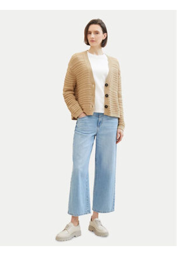 Tom Tailor Kardigan 1041213 Beżowy Loose Fit. Kolor: beżowy. Materiał: bawełna
